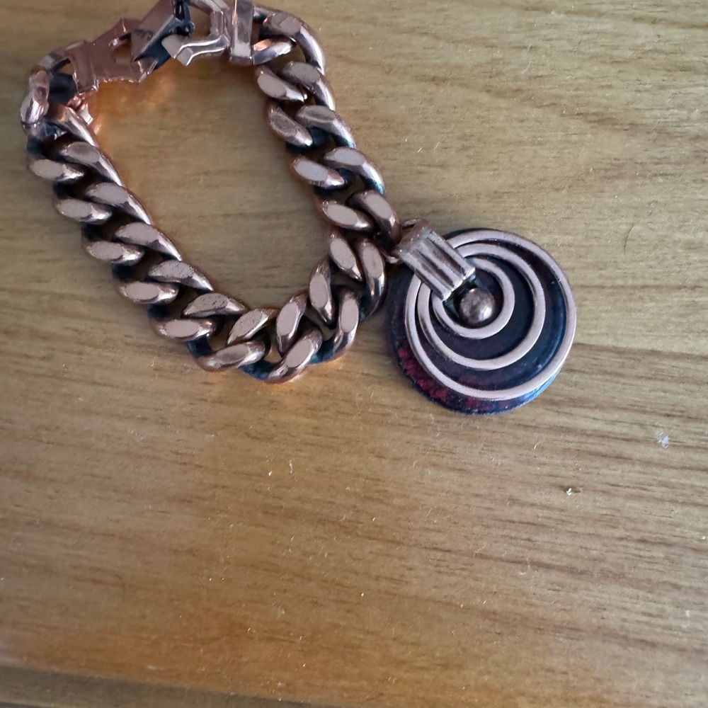 Chunky Copper Bracelet with Spiral Pendant
